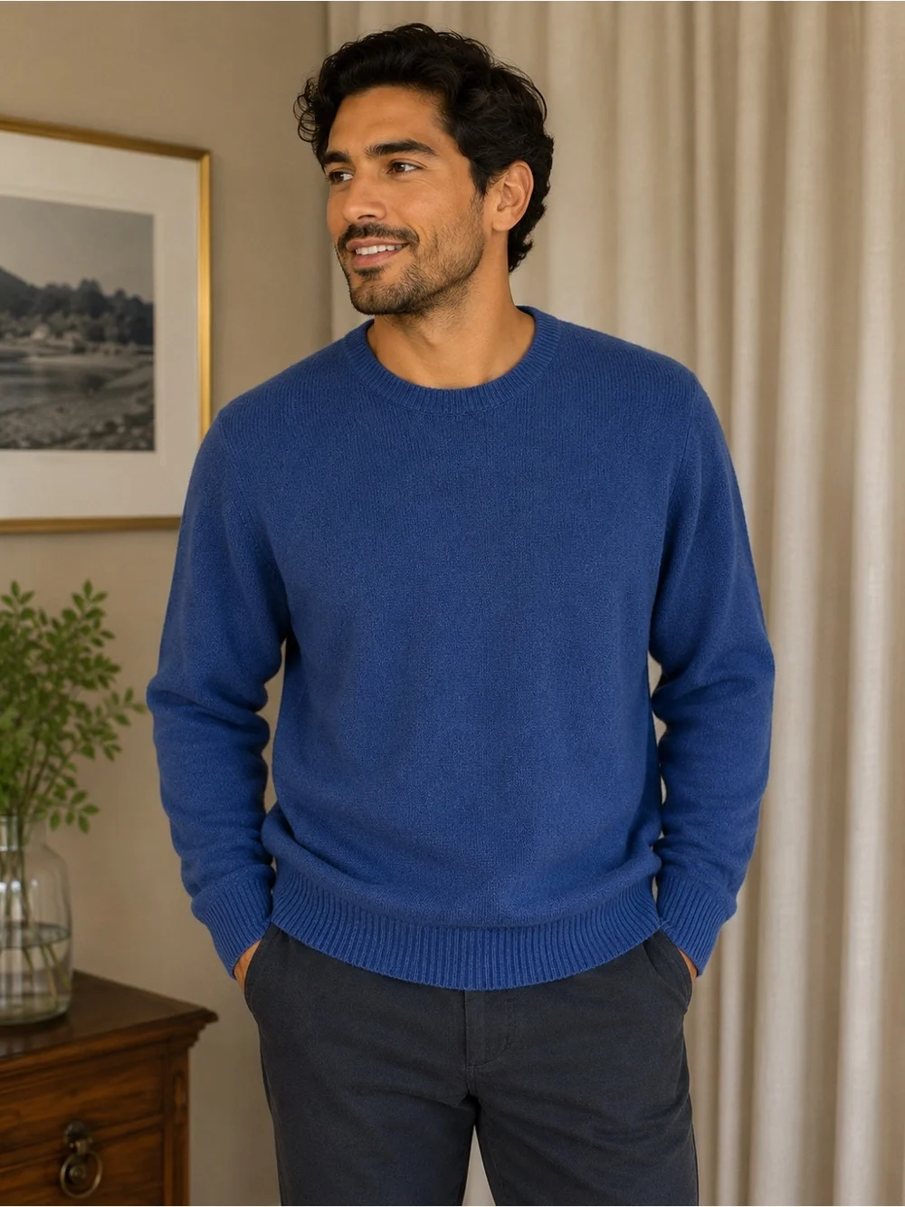 Men's Wool Blend Crewneck Sweater in Royal Blue